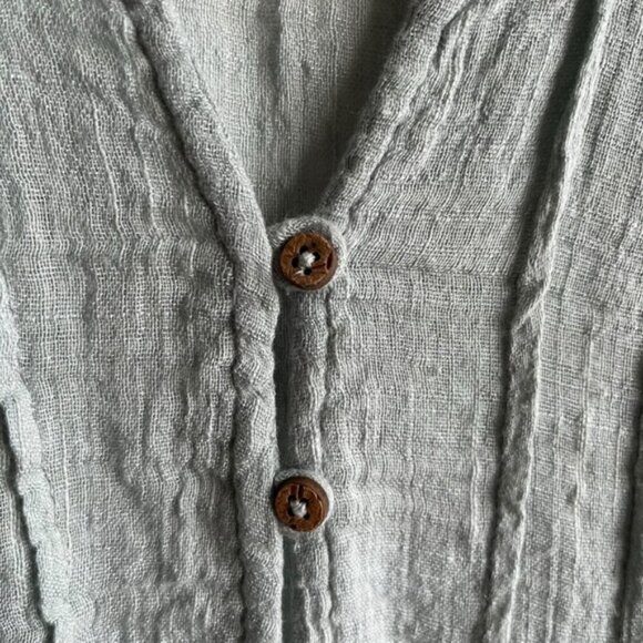 Free People Boho Button-Down Blouse Size Small Green Flowy - Picture 5 of 11